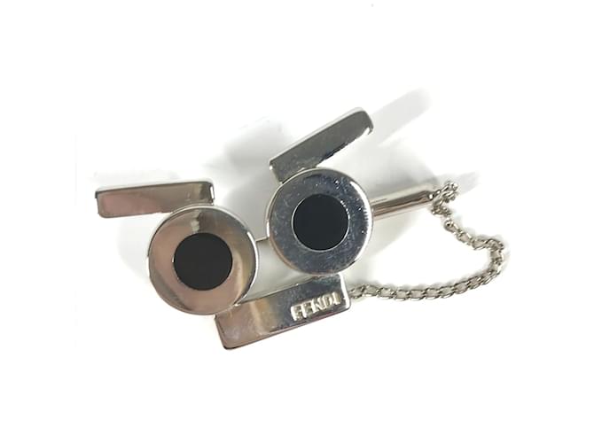Fendi Silver and Black Brooch Silvery  ref.2167863