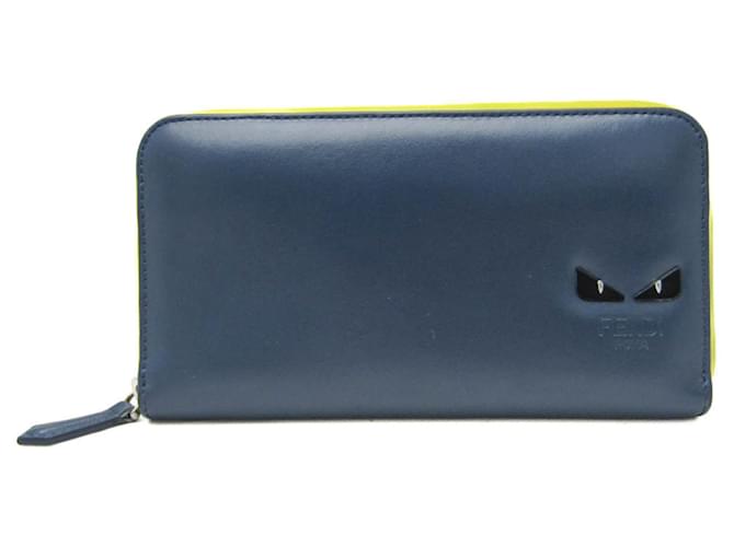 Fendi Bugs Eye Leather Long Wallet Yellow Navy blue  ref.2168026