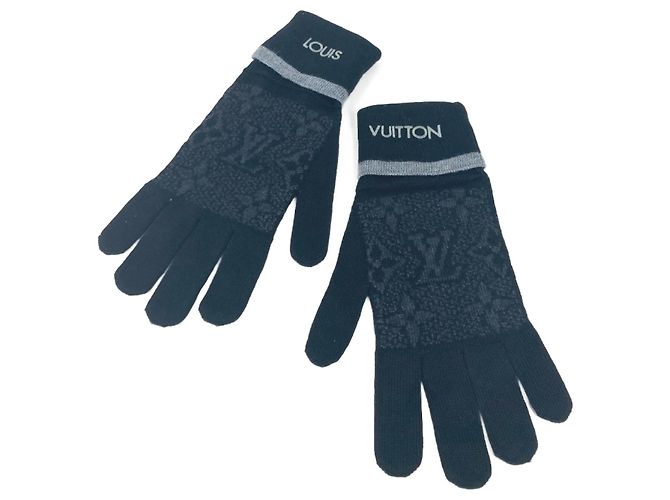 Luvas de lã masculinas Louis Vuitton Marrom Preto