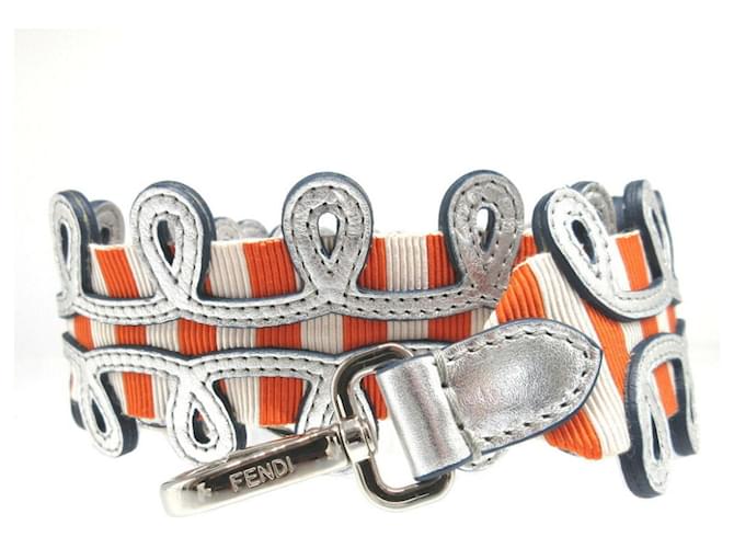 Fendi Strap You Canvas Leather Shoulder Strap Silvery Orange Cloth  ref.2168232