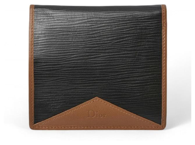 Christian Dior Men's Bi-fold Wallet Brown Black Leather  ref.2168282