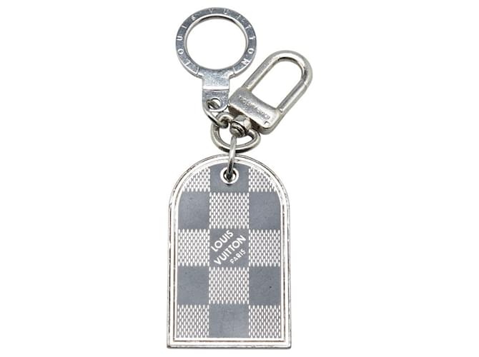 Louis Vuitton Damier Porte Cle Address Charm Keyring Black Silvery Metal  ref.2168891