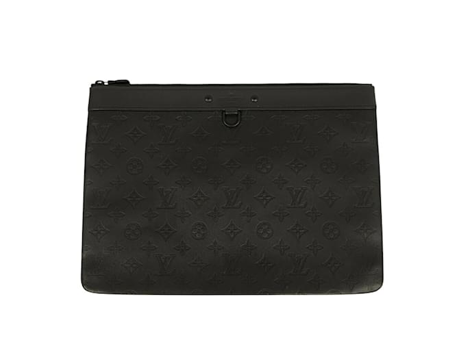 Louis Vuitton Discovery Pochette Monogram Shadow Clutch Bag Black Leather  ref.2169323