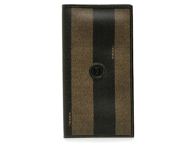 Fendi Pecan Long Wallet Black Khaki Leather Plastic  ref.2169358