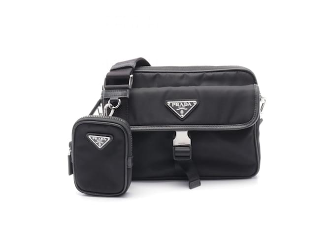 Saffiano Prada Black Nylon Shoulder Bag Leather  ref.2169456
