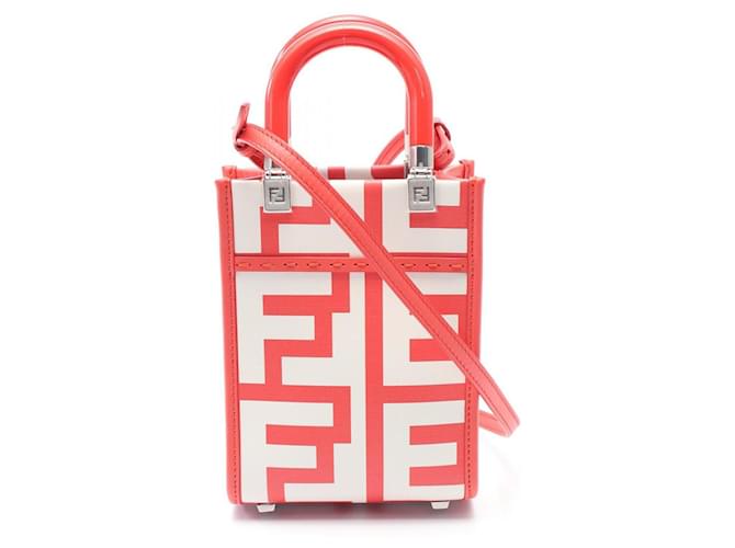 Fendi Sunshine Shopper Mini Handbag White Red Leather  ref.2169458