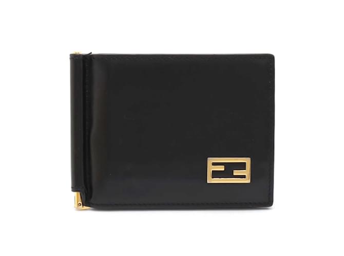 Fendi FF Bi-fold Wallet with Money Clip Black Leather  ref.2169682