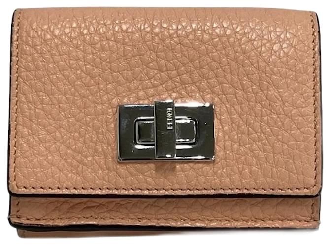 FENDI Peekaboo Selleria Compact Tri-fold Wallet Pink Leather  ref.2169683