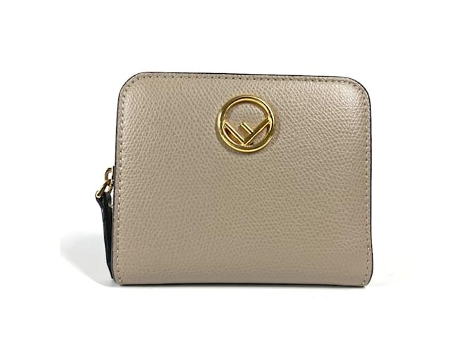 Fendi Logo Compact Bi-fold Wallet Grey Leather  ref.2169774