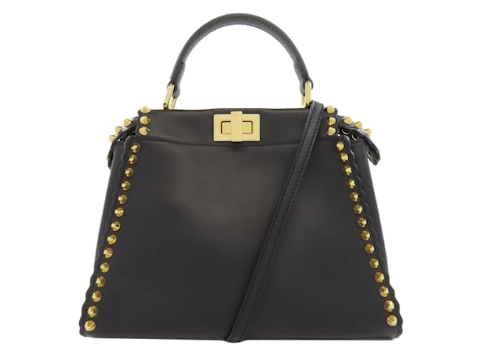 Fendi Mini Peekaboo Studded Handbag Black Leather  ref.2169830