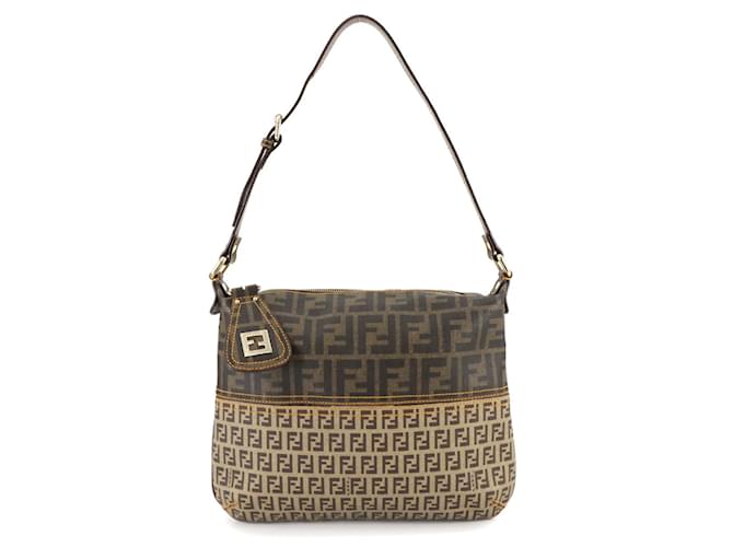 Fendi Zukka Zucchino Shoulder Bag Brown Beige Leather Plastic  ref.2169944