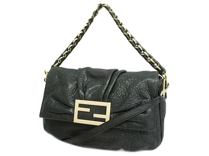 Fendi Mia Leather Shoulder Bag Black  ref.2169951