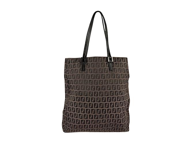 Fendi Zucchino Handbag Brown Black Leather Cloth  ref.2169989