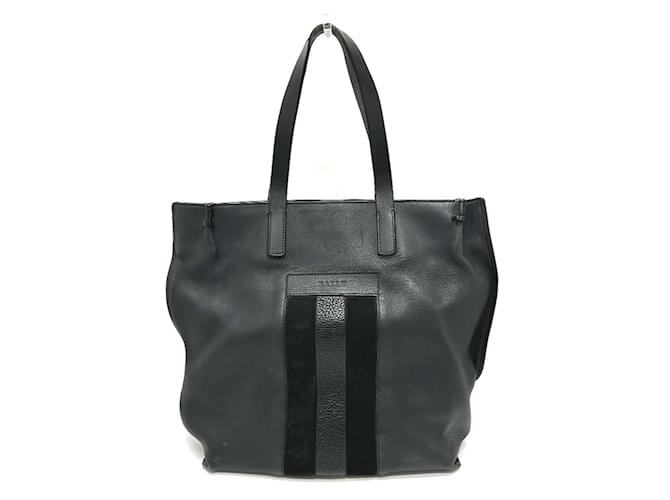 BALLY Logo Shoulder Tote Bag Black Leather  ref.2170034