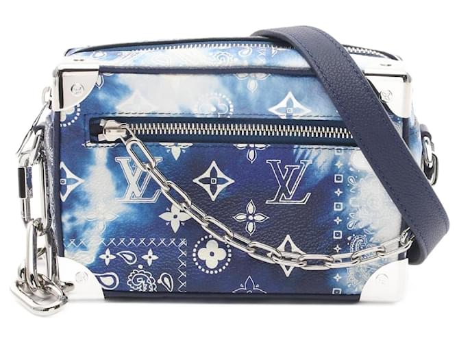 Louis Vuitton Mini Soft Trunk Shoulder Bag White Blue Navy blue Leather Patent leather Cloth Plastic  ref.2170289