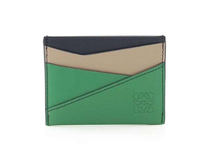 Loewe Puzzle Plain Card Holder Beige Green Navy blue Leather  ref.2170341