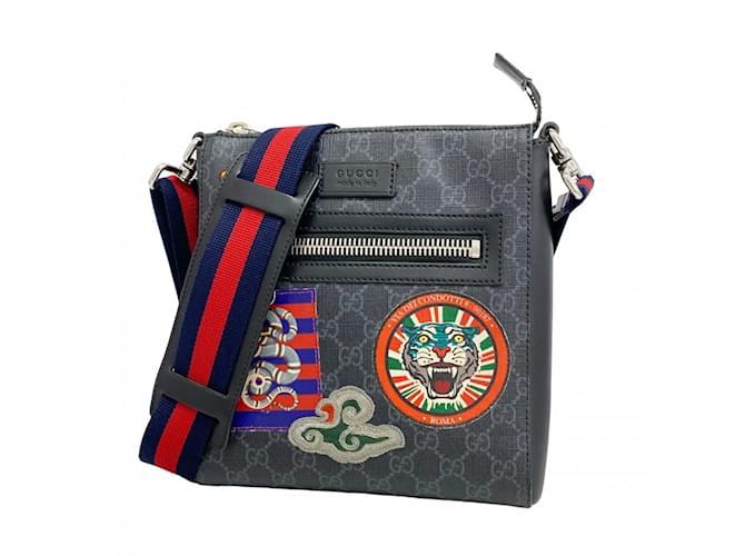 Gucci Shoulder Bag GG Supreme Courier Black Red Plastic  ref.2170400