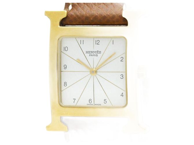 Hermès Relógio de pulso de couro banhado a ouro Hermes Heure H com quartzo