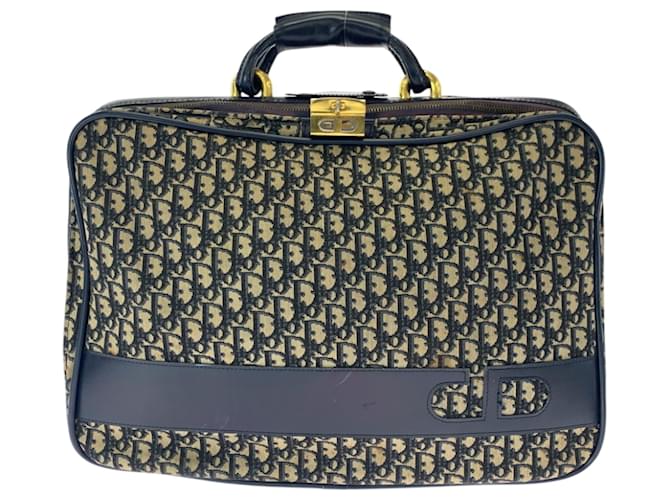 Christian Dior Vintage Trotter Handbag Beige Navy blue Cloth  ref.2170672