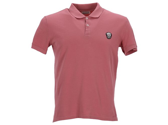 Polo in cotone rosa con teschio di Alexander McQueen Marrone
