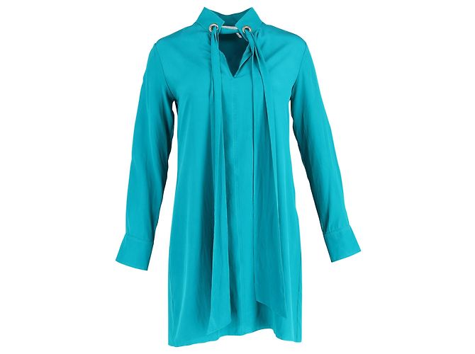 Blusa con collo a fiocco Chloé in seta turchese