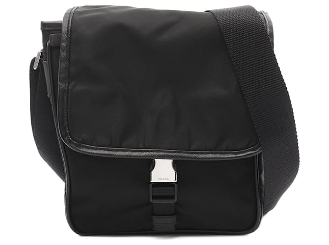 Prada Nylon Saffiano TESSUTO+SAFFI Shoulder Bag V167 Black Leather  ref.2170859