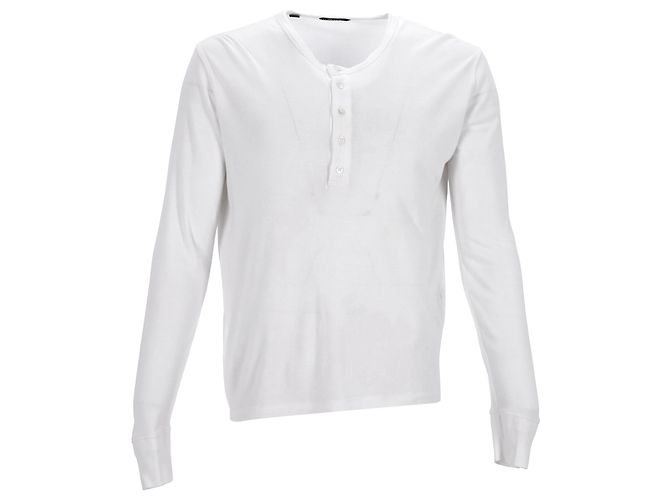 Camiseta de manga longa canelada Tom Ford em algodão branco Cru
