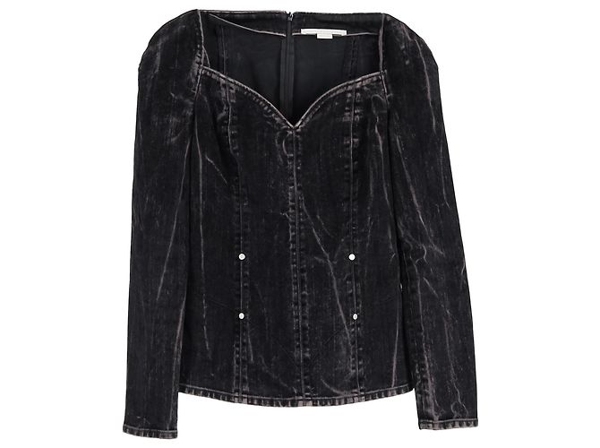 Stella Mc Cartney Stella McCartney Flock-Velours-Bluse aus schwarzem Denim