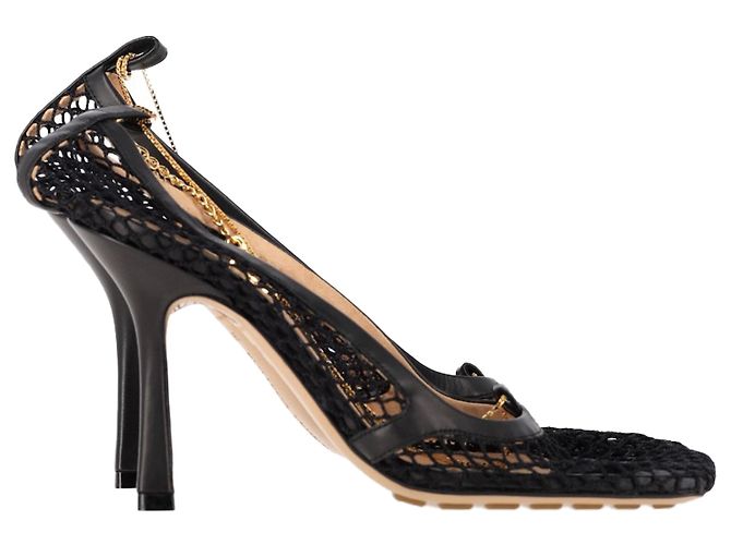 Pumps Bottega Veneta Stretch in rete nera e pelle Nero