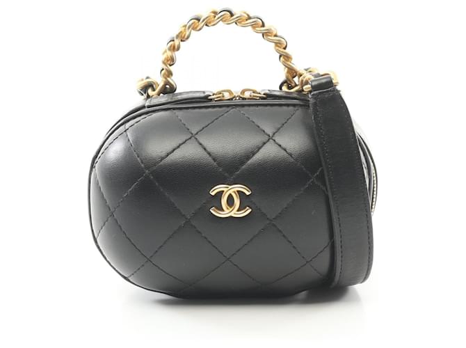 Chanel Lambskin Matelasse Top Handle 2way Shoulder Bag AS3066 Black Leather  ref.2170990