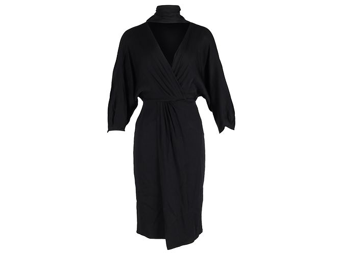 Abito nero in acetato con scollo a V e lunghezza al ginocchio di Diane von Furstenberg