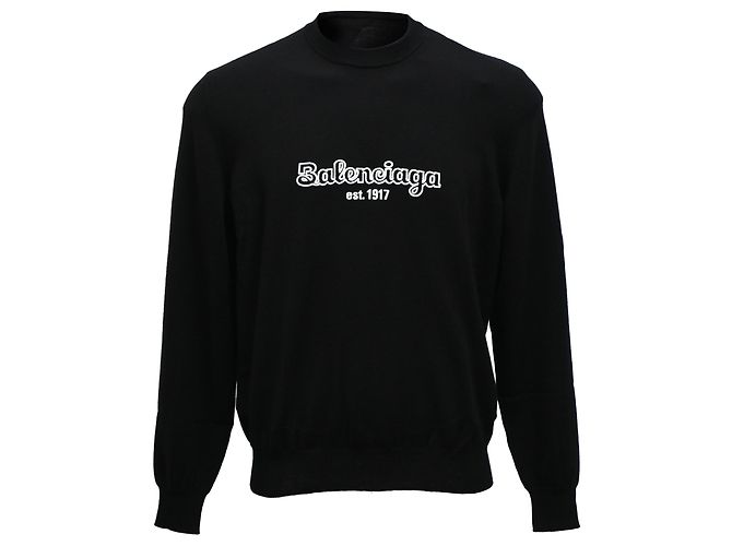 Balenciaga Logo Est. 1917 Pullover aus schwarzer Baumwolle