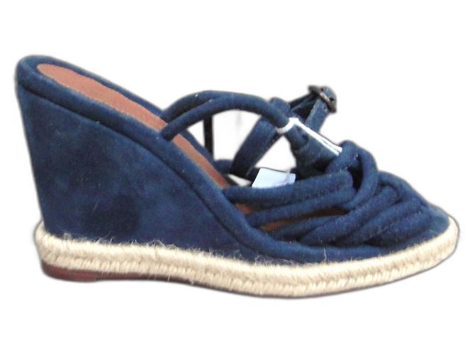Sandali con zeppa Tila March blu navy pelle