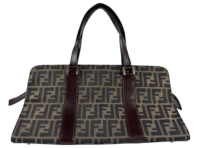 Fendi Zucca Canvas Leather Handbag Brown Cloth  ref.2171121