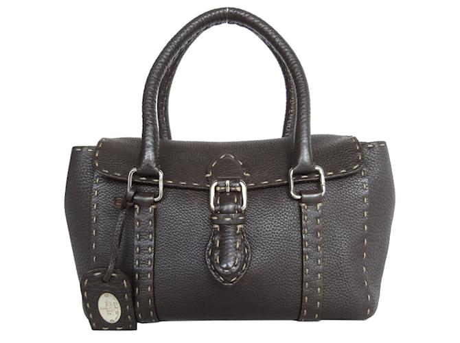 Fendi Selleria Leather Handbag Dark brown  ref.2171230