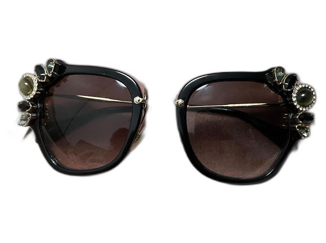 Miu Miu Sunglasses Black Plastic with Stone Embroidery