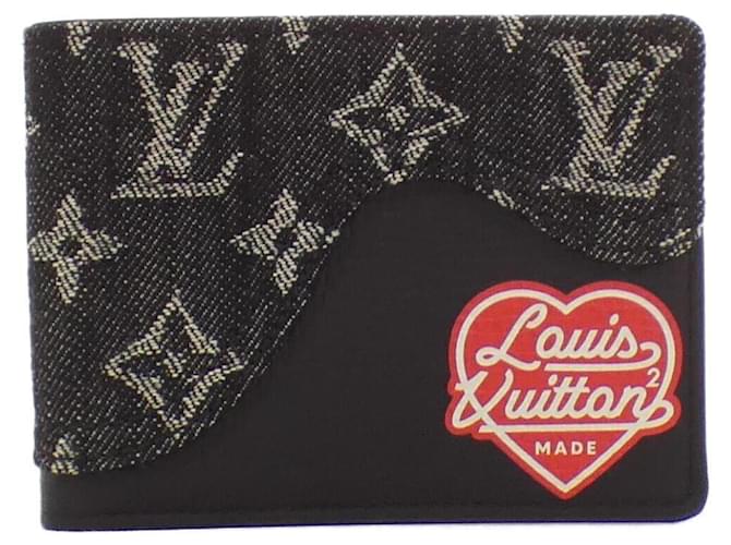 Louis Vuitton Monogram Drip Portefeuille Slender M81020 Billfold Black Leather Denim  ref.2171637