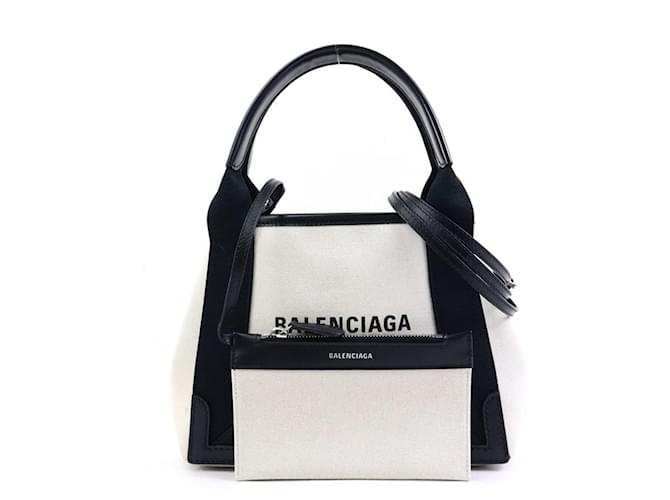 Balenciaga Handbag Navy Cabas XS Black Cream Leather Cloth  ref.2171710