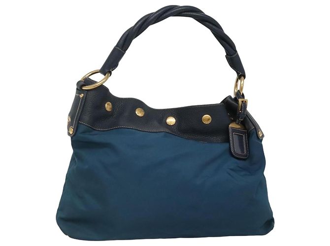 Bolsa de Ombro PRADA Nylon Azul Auth 117720