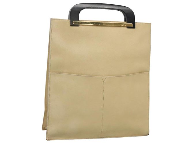 Bolsa de mão GUCCI em couro bege dourado Auth BA1025