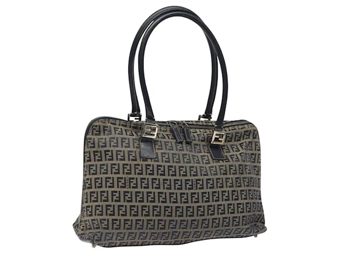 FENDI Zucchino Canvas Hand Bag Navy Silver Auth 118049 Silvery Navy blue  ref.2171981