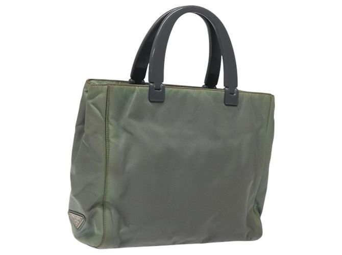 PRADA Handtasche Nylon Khaki Silber Authentisch 117333