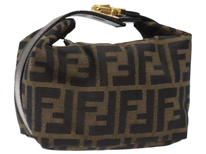 FENDI Zucca Canvas Vanity Pouch Black Brown gold Auth 118070 Golden  ref.2171990