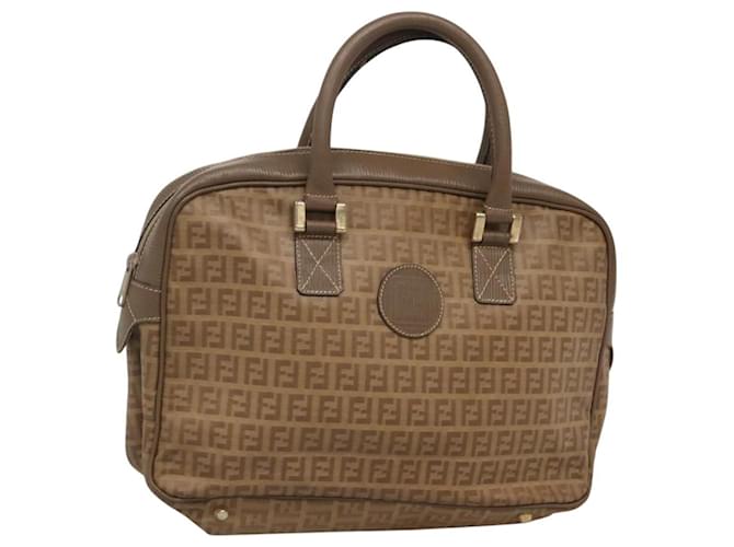 FENDI Zucchino Canvas Hand Bag PVC Vintage Brown Gold Auth 117586 Golden  ref.2172028