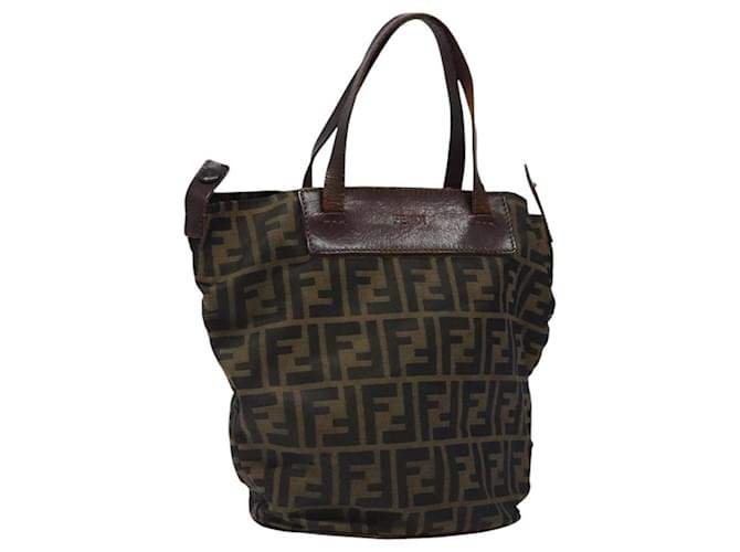FENDI Zucca Canvas Hand Bag Black Brown Silver Auth bs24219 Silvery  ref.2172033