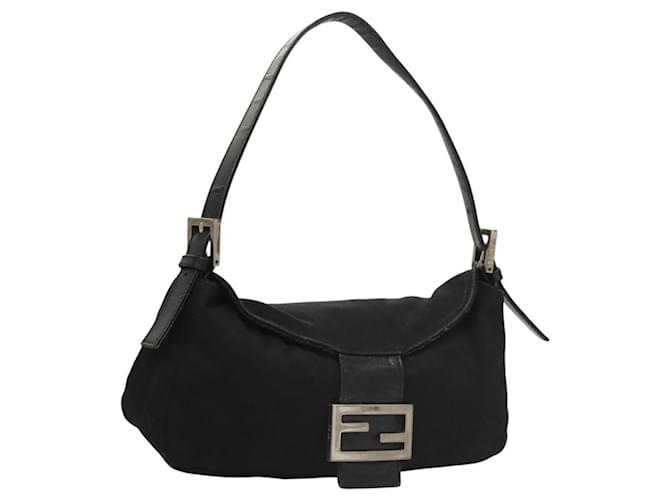 FENDI Mamma Baguette Shoulder Bag Nylon Black Silver Auth yk17787 Silvery  ref.2172034