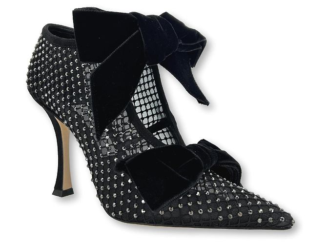 Jimmy Choo Samtpumps mit Kristallschleifen Schwarz Silber