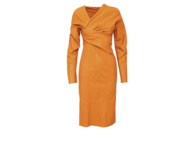 Bottega Veneta Leder-Midi-Kleid Orange