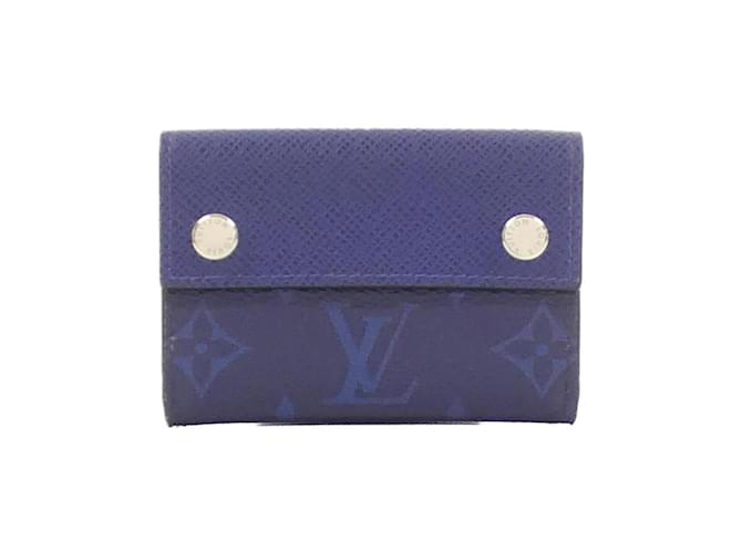 Louis Vuitton Taiga Lama Discovery Compact Wallet Blue Leather Cloth  ref.2172780