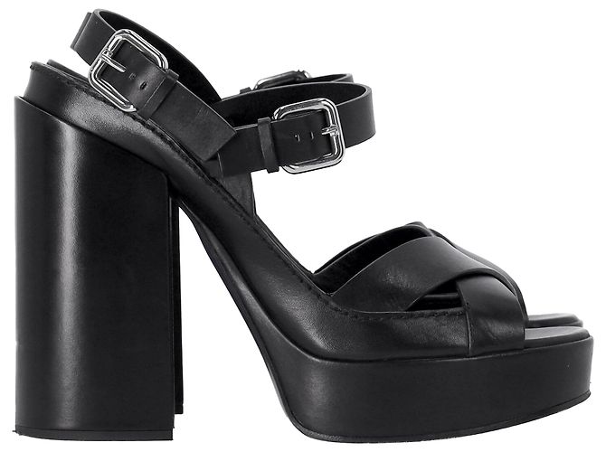 Jil Sander Ankle Strap Platform Sandals in Black Leather